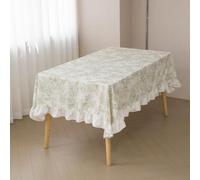 GLORY SEASON Wrinkle-Resistant Floral Pastoral Vintage Ruffle Tablecloth for Rectangular Oval and Round Tables Rustic Linen Style Table Cloth for Dining Kitchen Farmhouse Decor Gifts 60x84 Inch Green