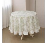 GLORY SEASON Wrinkle-Resistant Floral Pastoral Vintage Ruffle Tablecloth for Rectangular Oval and Round Tables Rustic Linen Style Table Cloth for Dining Kitchen Farmhouse Decor Gifts 90 Inch Green