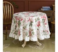 GLORY SEASON Wrinkle-Resistant Hand-Drawing Floral Style Ruffle Trim Tablecloth for Rectangle Oval Round Tables Rustic Table Cloth for Dining Kitchen Farmhouse Decor 90 Inch
