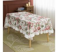GLORY SEASON Wrinkle-Resistant Hand-Drawing Floral Style Ruffle Trim Tablecloth for Rectangle Oval Round Tables Rustic Table Cloth for Dining Kitchen Farmhouse Decor 60x120 Inch