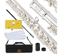 Glory Silver Plated Intermediate 17keys, Open/closed Hole C Flute with B Foot Joint,Offset G, with Case,cleaning Rod, Cloth and Gloves
