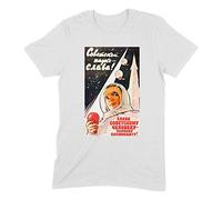 Glory to Soviet Science Soviet Space Race Propaganda Poster CCCP Communist Mens T-Shirt (Large, White)