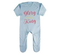 Glory to The New-Born King Style one Baby Romper Jumpsuit with feet, 0-3 Months, Pastel Blue
