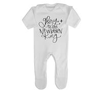 Glory to The New-Born King Style Two Baby Romper Jumpsuit with feet, 0-3 Months, White
