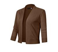 GloryStar Women’s 3/4 Sleeve Cropped Cardigan Sweaters Open Front Knit Short Bolero Shrugs Coffee- M, Coffee-, Medium