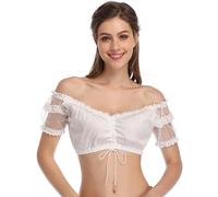 GloryStar Women's Bavarian Oktoberfest Costume Traditional Lace Off Shoulder Dirndl Blouse Beer Garden Crop Top, White, Small