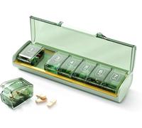 Glosen Weekly Pill Organizer 7 Day - Travel Pill Box Organiser with 7 Individual Compartments, Small Pill Case with Double Snap Lock, Tablet Container for Pocket Purse (Green, 1 Pack)