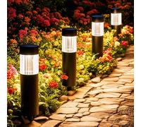Glosola Solar Pathway Lights Outdoor Waterproof, 4 Pack Stainless Steel Stake Lights, 35 Lumens 3000K Warm White, IP65 Auto On/Off LED Landscape Lighting for Garden, Yard, Patio, Walkway, Driveway
