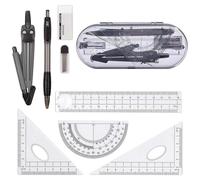 Glosoni Essential Tools For School,Geometry Compass Sets,EducationalSupplies,Maths Protractor Set, Ruler Set, Pencil, Eraser, Sharpener for School.(8-Piece Set，Black) (1)