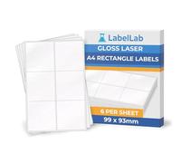 Gloss A4 Rectangle Labels for Laser Printers - Printable Glossy Sheet Labels, Strong Adhesive - 6 Per Sheet (99 × 93 mm), 500 Sheets - LabelLab
