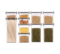 Gloss black 7PCS Airtight, Leakproof, food storage container set in Assorted Sizes. Kitchen Jars with Clasp Lid, Free Measuring Scoops, Pen & Labels for Pasta, cereals, flour, baking, Etc. BPA free