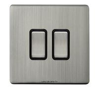 Gloss Brush Chrome Double Light Switch 2 Gang 2 Way N304DME Screwless Finish Wall Plate