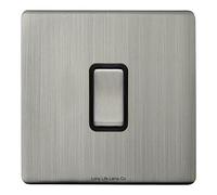 Gloss Brush Chrome Single Light Switch 1 Gang 2 Way N302-DME Screwless Wall Plate