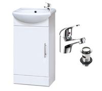 Gloss White 400mm Semi Recessed Vanity Basink Sink Unit Including Chrome Basin Tap & Slotted Waste