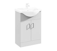 Gloss White 550mm Floor Standing 2-Door Vanity Unit And Round Basin