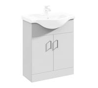 Gloss White 650mm Floor Standing 2-Door Vanity Unit & Round Basin