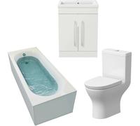 Gloss White Bathroom Suite 1700mm Straight Bath Screen Basin Toilet Vanity Unit