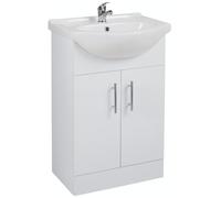 Gloss White Bathroom Vanity Unit with 1 Tap Hole Basin Sink with 2 Doors 550MM Wide