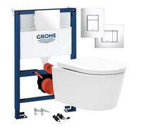 Gloss White Hidden Fixation D Shape Rimless Wall Hung Toilet & Grohe 0.82M Concealed Wc Cistern Frame