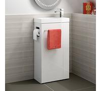 Gloss White Multi function Cloakroom Vanity Sink Unit Bathroom Floor Storage Furniture BRO40FS1