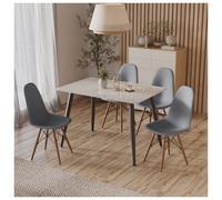 (Gloss White Table & Grey Chairs) 120cm Ceramic Square Table Chairs 5 Set Modern 4 Person Seater Kitchen Dining Room