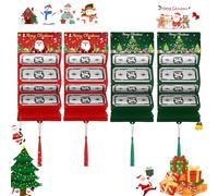 Glossiness Christmas Cash Holders, 4-Pack, Santa and Tree Designs, 4 Slots Each | Fold-Out Format with Attached Matching Tassels, 2 red and 2 Dark Green, for Presenting banknotes at Family Gatherings