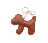 Glossiness Cute Dog Keychain Bag Charm - Silver Grey Faux Leather Puppy Design & Gold Tone Metal Clasp, Dual Use as Keyring and Decorative Accessory for Women Handbags Everyday Carry Gift Choice