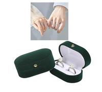 Glossiness Elegant Dark Green Velvet Double Ring Box for Wedding Engagement - Luxury Jewelry Storage Organizer for His and Hers Rings, Proposal Gift Holder with Soft Lining and Secure Closure