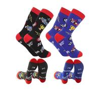 Glossiness F1 Cartoon Racing Socks 2 Pairs - Themed Mid-Calf Crew Socks with Bold Formula 1 Car Graphics, Soft Breathable Cotton for Men, Comfortable Casual Wear & Novelty Gift for Motorsport Fans