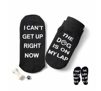 Glossiness Funny Dog Socks for Men Black Mid Calf Novelty Socks with Humorous Text - Soft Cotton Crew Comfortable Casual Wear Gift Use for Dad Grandad Boyfriend Lovers 1 Pair (Dog on My Lap)