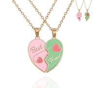 Glossiness Magnetic Heart Friendship Necklace for 2 Best Friends - Dual Color Split Pendant with Adjustable Rose Gold Tone Chain Matching Jewellery Set for Girls Teens Graduation Gift