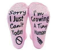 Glossiness Sorry I Just Can’t Today I’m Growing a Tiny Human Pregnancy Socks - Fluffy Non-Slip Coral Fleece Labour Socks for Women, Baby Shower Gifts for Mum to Be and New Mum Novelty Ideas (Pink)