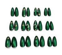 Glossy ABS Stick on Nails Almond Shape Green Multipurpose Work Event Use Lightweight Practical False Nail
