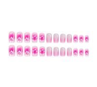 Glossy Artificial Nails with Beautiful Flower Pattern ABS False Long Lasting Fashionable Design French Floral Fake