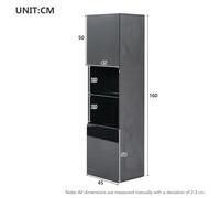 Glossy Black Glass Display Cabinet with LED Lighting, 1 Glass Shelf, Independent Tall Showcase (W x D x H: 45 x 35 x 160 cm) - Modern Home Storage Solution
