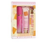 Glossy Boss Lip Gloss & Lip Mask Gift Set - Moisturising Lip Care Duo with Keychain - Strawberry, Vanilla Waffle, Pink Lemonade & Cupcake - Gift Set for Girls & Women (Waffle)
