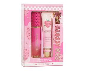 Glossy Boss Lip Gloss & Lip Mask Gift Set - Moisturising Lip Care Duo with Keychain - Strawberry, Vanilla Waffle, Pink Lemonade & Cupcake - Gift Set for Girls & Women (Strawberry)