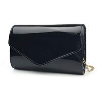 Glossy Envelope Evening Clutch Faux Patent Leather Women Chain Shoulder Bag Solid Color Purse (Black)