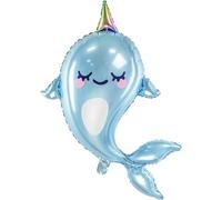 Glossy Foil Balloon, Narwhal Shape, 53 x 87 cm, Blue