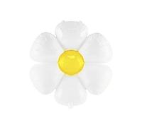 Glossy Foil Daisy Balloon, White with Yellow Centre, 70 x 80 cm Inflated, Air/Helium