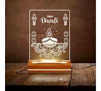Glossy Gift Customized Spiritual Night Lamp for Diwali, Deepawali Lamp, Pooja Room & Home Decor, Personalized Acrylic LED Lamp with Wooden Base