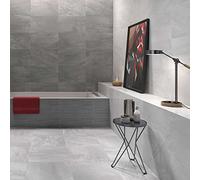 Glossy Grey Natural Stone Effect Ceramic Wall Tile Shower Tile 333x550mm Box
