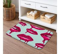 Glossy Lip Design Quick Dry Bath Mat, Vibrant Colorful Kiss Patterns Absorbent Non Slip Shower Rug, Chic Memory Foam Washable Bath Rugs for Bathroom Toilet Restroom Decorative 16x24 Inch