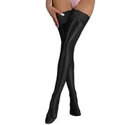 Glossy Metallic Shimmery Stockings Sexy Lace Top Stay Up Silky Shiny Over Knee Silky Pantyhose Bright Oil Opaque Thigh High Stocks Clubwear Black