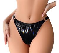 Glossy Panties for Women Sexy Low Wiast Underwear Sparkly Leather Seamless Bikini Briefs Liquid Wet Look T Back Dance Bottom Clubwear Dazzle Black S