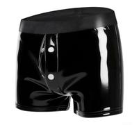Glossy Patent Leather Boxer Shorts Men Button Fly(Black L)