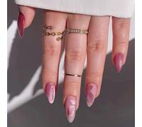 Glossy Press On Nails Almond Cats Eye False Nails Stick On Nails For Women's Daily Wear Acrylic Artificial Nails