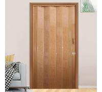 Glossy PVC Accordion Sliding Door - Custom Sizes 70-150 Inches Magnetic Design with Hardware Easy Install - Maple Finish 77x80 Inches (195.5x203 cm)