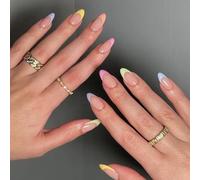 Glossy Rainbow French Press-On Nails, 24PCS Short Almond Fake Nails with Colorful Tips, Stick-On Art for Women & Teen Girls, Easy DIY Manicure for Fun and Vibrant Designs