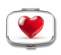Glossy Red Heart Pill Box 2 Compartment Portable Medicine Pill Case Travel Pill Organizer for Pocket Purse